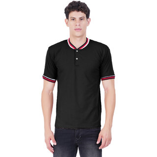                       Mens Black Contrast Collar Henley                                              