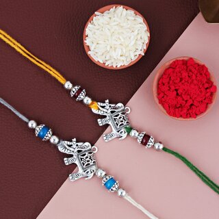 LUCKY JEWELLERY Oxidised Silver Elephant Rakhi for Brother/Bhaiya/Bhai/Bhabhi - Pack of 2 LUCKY JEWELLERY Oxidised Silver Elephant Rakhi for Brother/Bhaiya/Bhai/Bhabhi - Pack of 2