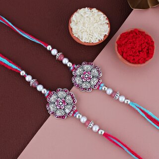 LUCKY JEWELLERY Oxidised Silver Meena Floral Rakhi for Brother/Bhaiya/Bhai/Bhabhi - Pack of 2 LUCKY JEWELLERY Oxidised Silver Meena Floral Rakhi for Brother/Bhaiya/Bhai/Bhabhi - Pack of 2