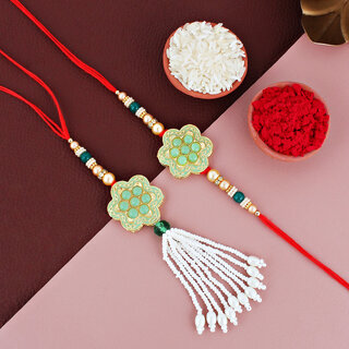                       LUCKY JEWELLERY Mint Meena Rakhi with Lumba Bracelet for Brother/Bhaiya/Bhai/Bhabhi - Pack of 2                                              