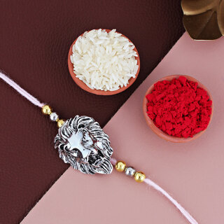 LUCKY JEWELLERY Oxidised Silver Lion Face Rakhi for Brother/Bhaiya/Bhai/Bhabhi - Pack of 1 LUCKY JEWELLERY Oxidised Silver Lion Face Rakhi for Brother/Bhaiya/Bhai/Bhabhi - Pack of 1