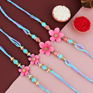 LUCKY JEWELLERY Pink Floral Rakhi for Brother/Bhaiya/Bhai/Bhabhi - Pack of 4 LUCKY JEWELLERY Pink Floral Rakhi for Brother/Bhaiya/Bhai/Bhabhi - Pack of 4