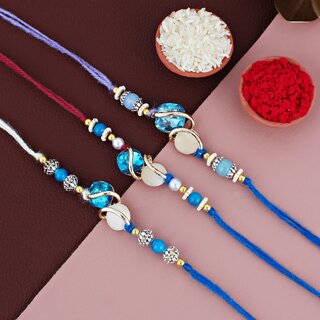 LUCKY JEWELLERY Gold Plated Blue Stone Rakhi Set for Brother/Bhaiya/Bhai/Bhabhi - Pack of 3 LUCKY JEWELLERY Gold Plated Blue Stone Rakhi Set for Brother/Bhaiya/Bhai/Bhabhi - Pack of 3