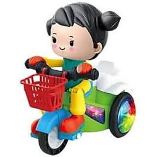 Toyz battery operated stunt tricycle bump and go dancing toy with 4D lights for kids (stunt tricycle girl)- Multicolor