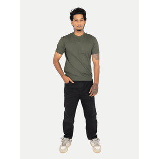                       Basic Crew Neck Olive Half Sleeve Sweatshirt                                              