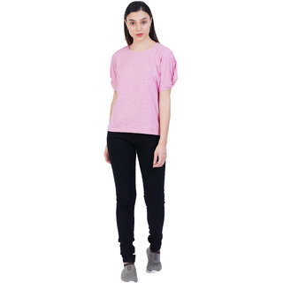                       Womens Light Pink Round neck Stripe Tops                                              