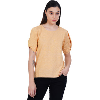 Womens Gold Round neck Stripe Tops