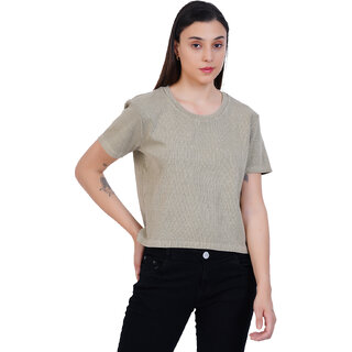                       Womens Garment dye knit Sage Green Ribbed Top                                              