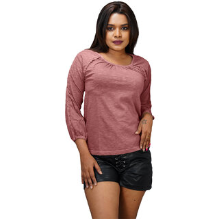                       Womens Garment dye knit  Mauve Cotton tops                                              