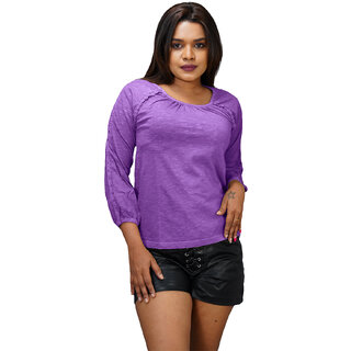                       Womens Garment dye knit  Purple Cotton Polo tops                                              