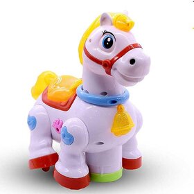 Cute Pony Dancing Horse Toy- 360 Degree Rotating Bump  Go Action Musical Unicorn Dancing Light  Sound, Moving Crawling