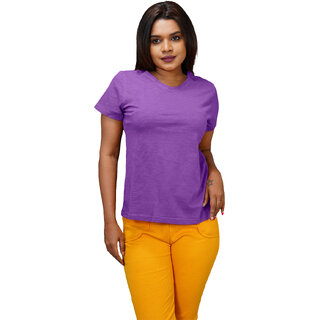                       Womens Garment dye knit  Purple Cotton T-shirts                                              