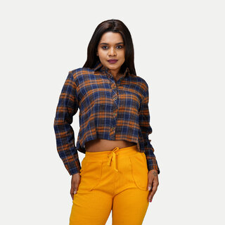                       Women Dark Mustard Checked Cotton Shirts                                              