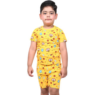                       Kid Kupboard Cotton Baby Boys T-Shirt and Short Set, Yellow, Half-Sleeves, 4-5 Years KIDS6439                                              