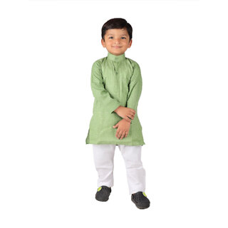                       Kid Kupboard Cotton Boys Kurta and Pyjama Set, Green and White, Full-Sleeves, 5-6 Years KIDS6445                                              