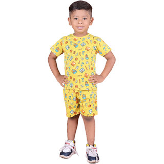                       Kid Kupboard Cotton Boys T-Shirt and Short Set, Yellow, Half-Sleeves, 5-6 Years KIDS6446                                              