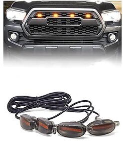 Fabtec Universal 4 X 4 Daytime Running Light Led Car Grill Raptor Style Emergency Warning Off-Roading Light For All Car/Truck/Suv (Yellow) (Set Of 4 Pcs)