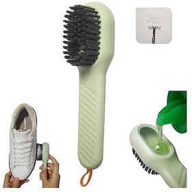Multifunctional Liquid Shoe Brush With Liquid Box Adding Liquid Filled Brush With Soap Dispenser Press Type Long Handle Shoe Cleaner Brush Cleaning With New Liquid Cartridge Pack Of 1 Plastic