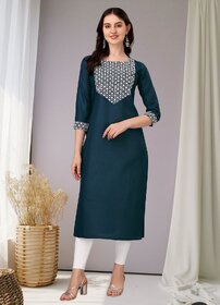 Embroidery Cotton Round Neck Straight Kurta for Women