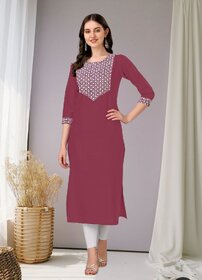 Embroidery Cotton Round Neck Straight Kurta for Women