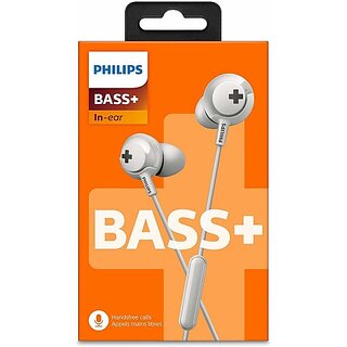                       PHILIPS SHE4305WT/27 Bass+ Earphone with Mic Headphone Wired Headset (White, In the Ear)_323clone.                                              