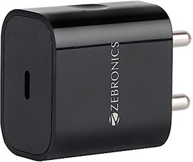 Zebronics ZEB-RC20A Type C Charger with 20W PD3.0 Protocol Support DC 5V/9V/12V high Efficiency Less Ripple Wide Input Range Auto self Recovery Over Current and Short Circuit Protection_435clone
