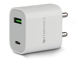 Zebronics ZEB-RC20B Type C + USB Charger with 20W / 18W PD3.0(PPS) Protocol DC 5V/9V/12V high Efficiency Wide Input Range Auto self Recovery Over Current and Short Circuit Protection(White)_436clone