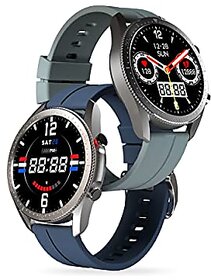 Foxin FoxFit Bold Bluetooth Calling Smart Watch with Fog Grey  Extra Blue Strap Built-in Speaker and Mic HD Round Display Sp02 100+ watch  Continuous Heart Rate Monitor BP IP67 Water and Dustproof_519clone