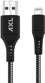 AXL CB-51 Lightning Round Braided Sync/Charging Cable for IOS with 3Amp Outputxe2x80x93 1 Meter (Black)_499clone