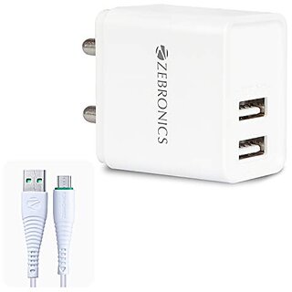 ZEBRONICS Zeb-MA5223 USB Charger Adapter with 1 Metre Micro USB Cable 2 USB Ports 2.4A Output for Mobile Phone/Tablets (White)_373clone ZEBRONICS Zeb-MA5223 USB Charger Adapter with 1 Metre Micro USB Cable 2 USB Ports 2.4A Output for Mobile Phone/Tablets (White)_373clone
