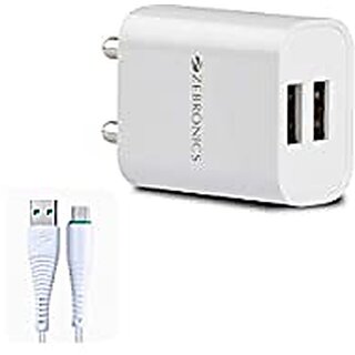 ZEBRONICS Zeb-MA5222 USB Charger Adapter with 1 Metre Micro USB Cable 2 USB Ports for Mobile Phone/Tablets (White)_379clone. ZEBRONICS Zeb-MA5222 USB Charger Adapter with 1 Metre Micro USB Cable 2 USB Ports for Mobile Phone/Tablets (White)_379clone.