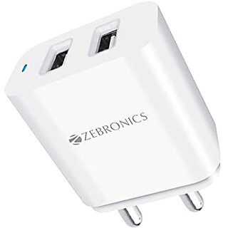                       Zebronics ZEB-MA5321A Dual USB Charger with DC 5V 3.1A Type C Cable Fast Charge high Efficiency LED Indicator Smartphone Compatible Auto self Recovery and Over Temperature Protection(White)_445clone                                              