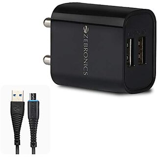                       ZEBRONICS Zeb-MA5222 USB Charger Adapter with 1 Metre Micro USB Cable 2 USB Ports for Mobile Phone/Tablets (Black)_463clone                                              