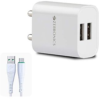 ZEBRONICS Zeb-MA5222 USB Charger Adapter with 1 Metre Micro USB Cable 2 USB Ports for Mobile Phone/Tablets (White)_459clone. ZEBRONICS Zeb-MA5222 USB Charger Adapter with 1 Metre Micro USB Cable 2 USB Ports for Mobile Phone/Tablets (White)_459clone.