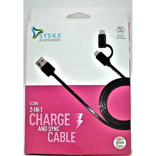 Syska CC300 1.5 m USB Type C Cable (Compatible with ALL SMART PHONE, Black)_300clone Syska CC300 1.5 m USB Type C Cable (Compatible with ALL SMART PHONE, Black)_300clone