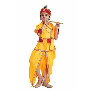                       Kaku Fancy Dresses Lord Krishna Costume for Boys, Krishna Dress With Accessories, Bal Krishna Dresses, Boy Dhoti Krishna                                              