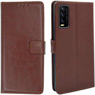                       Vivo Y20 Flip Cover - Premium PU Leather Wallet Case with Stand Function                                              