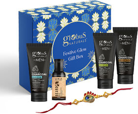 Globus Naturals Charcoal Detox Rakhi Gift Box, Set Of 4 - Face Wash, Face Scrub, Peel off mask, Beard Oil For Brother