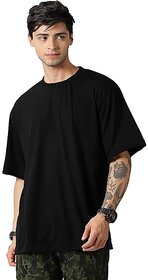 Antiq World Men's Black Cotton Oversized Round Neck Loose Fit Basic T-Shirt