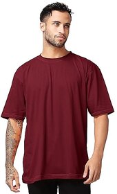 Roundfeet Men's Maroon Cotton Relaxed-Fit T-Shirts with Round Neck Oversize Perfect Loose Fit