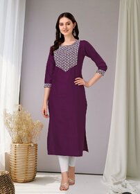 Embroidery Cotton Round Neck Straight Kurta for Women