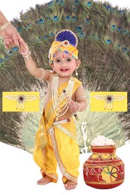 Raj Fancy Dresses Krishna Dress for Kids, Baby Krishna Dress for Janmashtami with Krishna Mukut, 3 Months-8 Years