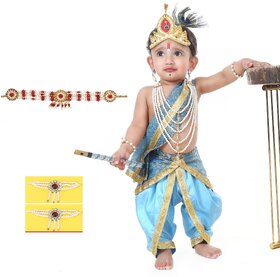 Raj Fancy Dresses Krishna Dress for Kids, Baby Krishna Dress for Janmashtami with Krishna Mukut, 3 Months-8 Years