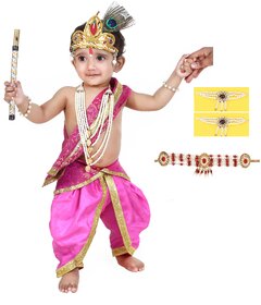 Raj Fancy Dresses Krishna Dress for Kids, Baby Krishna Dress for Janmashtami with Krishna Mukut, 3 Months-8 Years