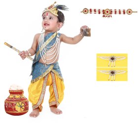 Raj Fancy Dresses Krishna Dress for Kids, Baby Krishna Dress for Janmashtami with Krishna Mukut, 3 Months-8 Years