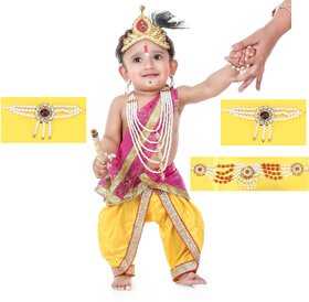 Raj Fancy Dresses Krishna Dress for Kids, Baby Krishna Dress for Janmashtami with Krishna Mukut, 3 Months-8 Years