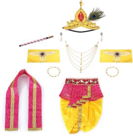 Raj Fancy Dresses Krishna Dress for Kids, Baby Krishna Dress for Janmashtami with Krishna Mukut, 3 Months-8 Years