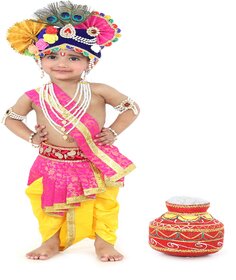 Raj Fancy Dresses Krishna Dress for Kids, Baby Krishna Dress for Janmashtami with Krishna Mukut, 3 Months-8 Years