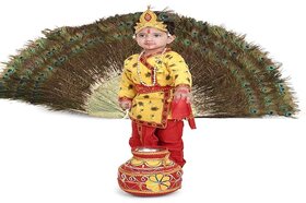Raj Fancy Dresses Krishna Dress for Kids, Baby Krishna Dress for Janmashtami with Krishna Mukut, 3 Months-8 Years