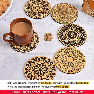                       Bindian Round Reversible Wood Coaster Set (Pack of 6)                                              